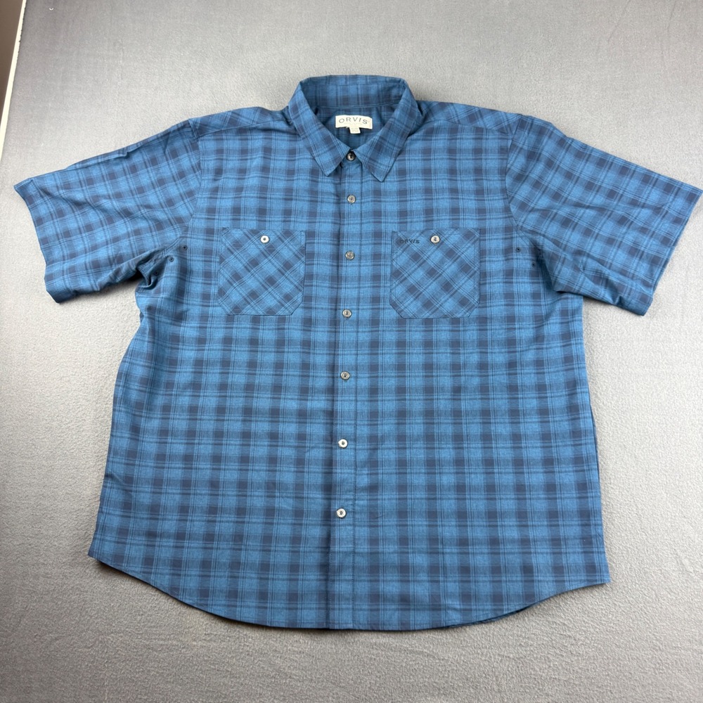 Orvis Tech Woven Shirt Men's 2XL Blue UPF 30+ Outdoor Hiking Fishing Workwear
